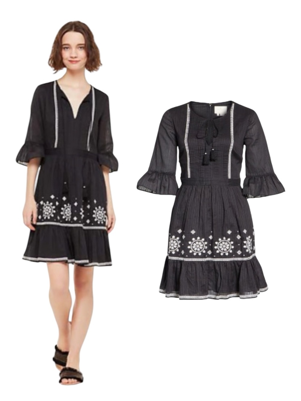 $278 Kate Spade Mosaic Embroidered Bell Sleeve Peasant Dress